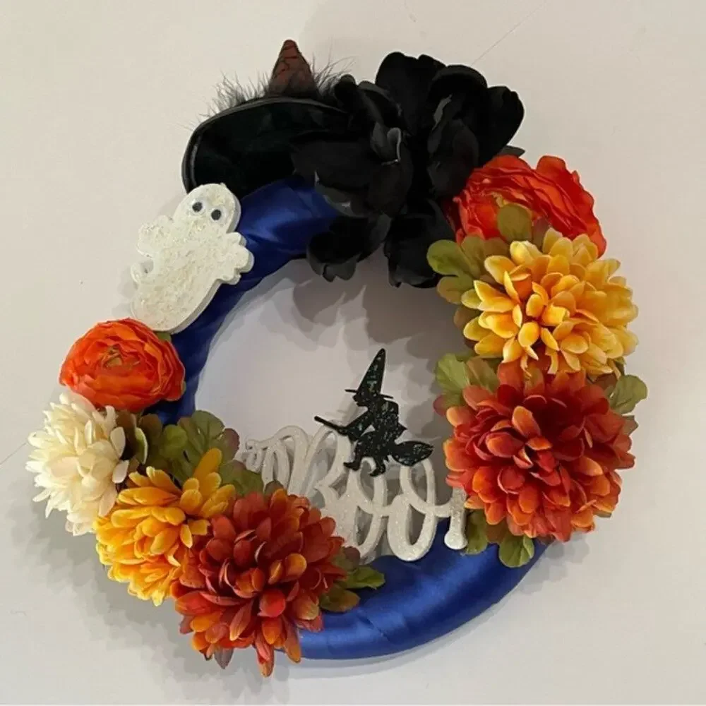 Handcrafted Royal Blue Halloween Witch Wreath